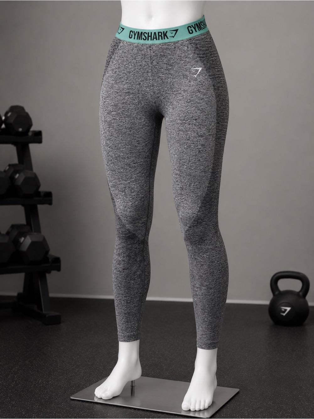 Gymshark Gray Seamless Leggings Medium Teal Logo Waistband